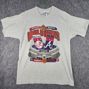 Pro Player 1996 World Series T-Shirt Mens L Gray Yankees Braves Vintage Graphic‎